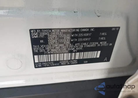 2019 Toyota Rav4 Xle/Xle Premium из США, поврежденный, VIN 2T3W1RFV7KC025699